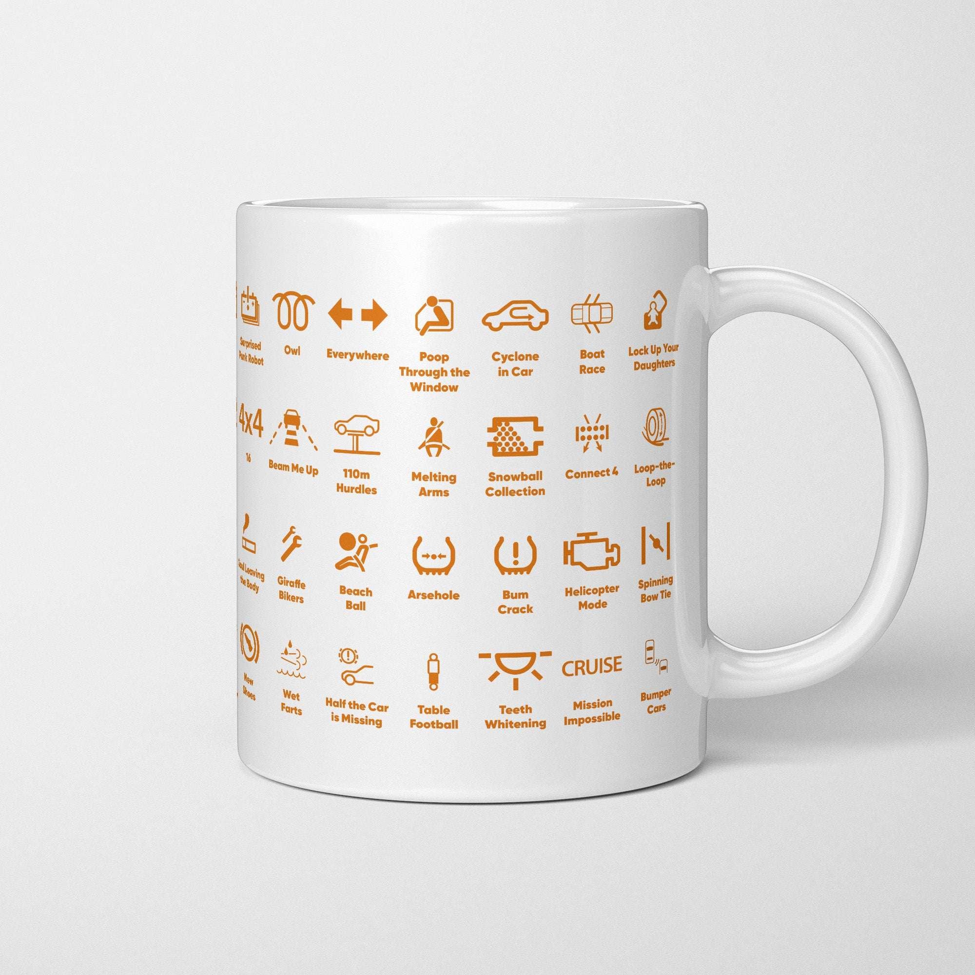Funny Dash Icons Warning Lights Motoring Mug