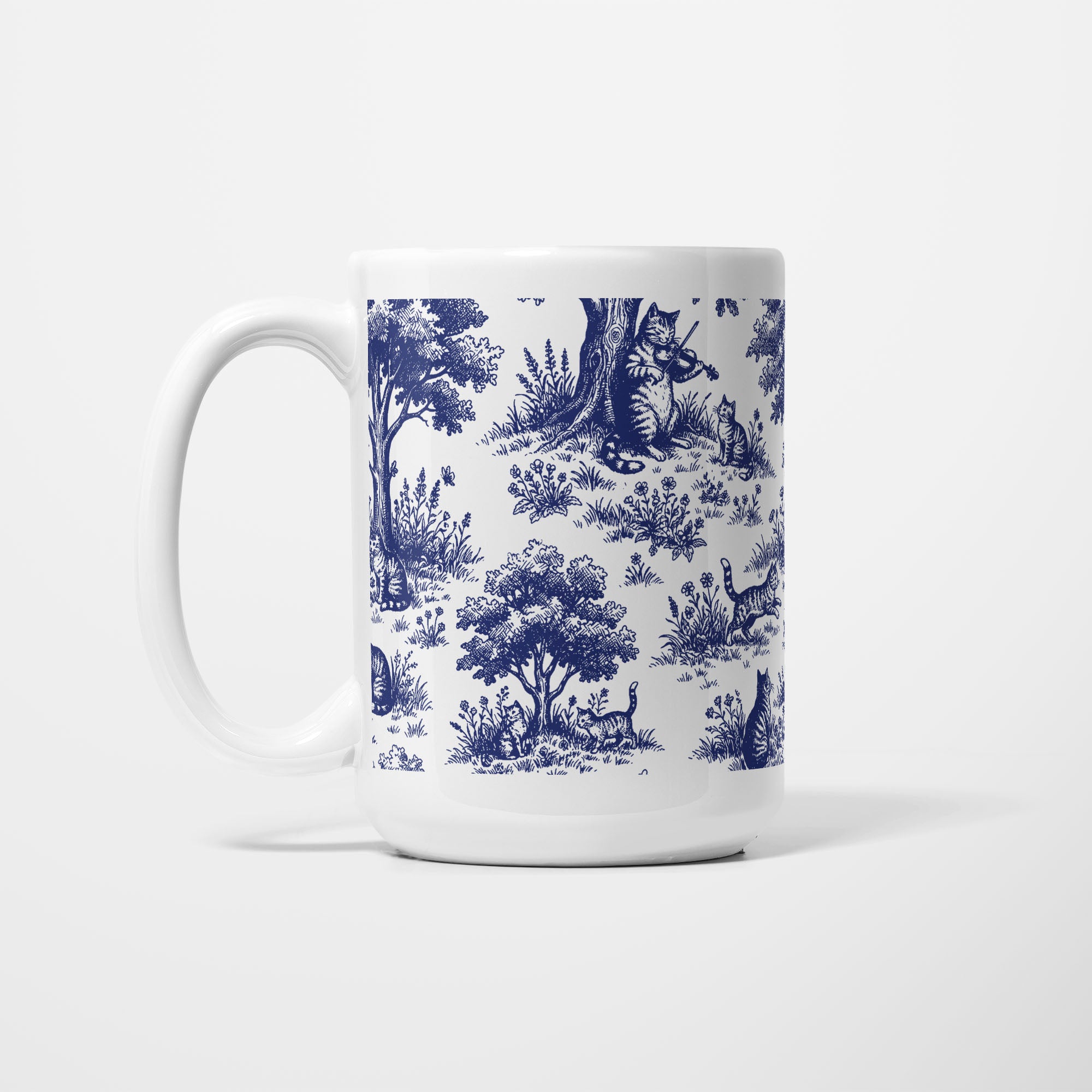 Cat Toile de Jouy 15oz Mug - LEFT