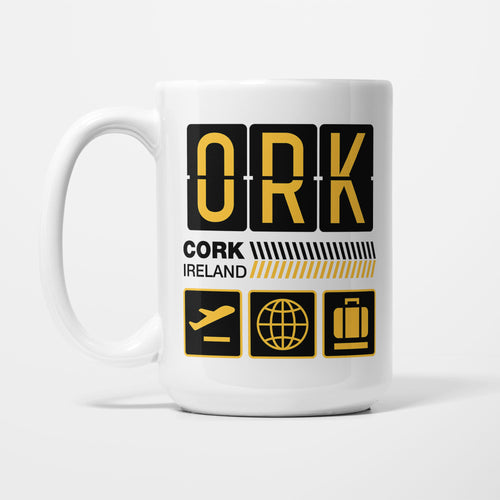 Cork Airport Tag printed on a white 15oz/425ml mug