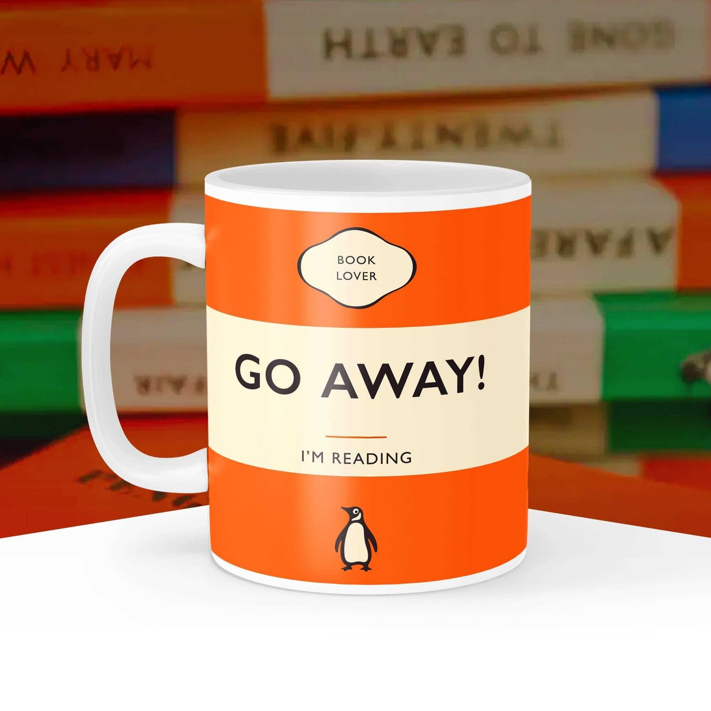 Go Away, I'm Reading Penguin Book Cover Mug