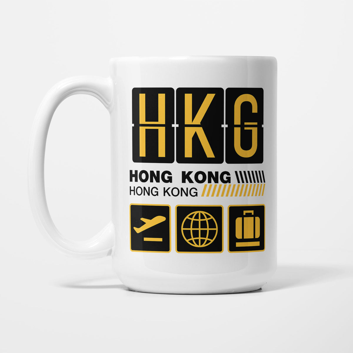 Hong Kong Airport Tag printed on a white 15oz/425ml mug
