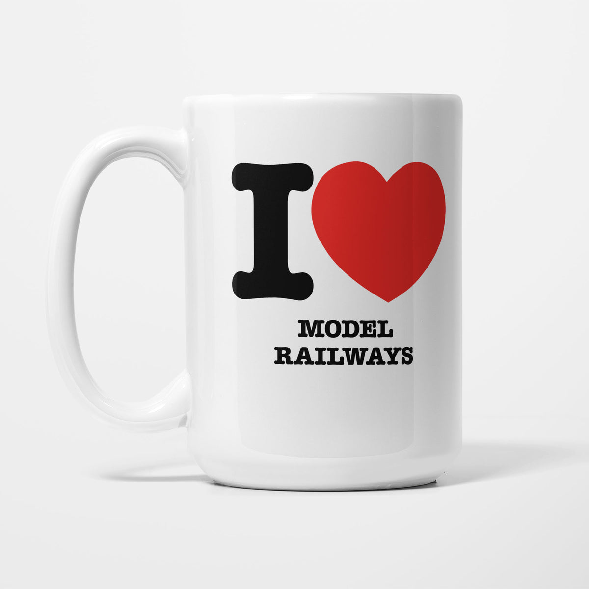 I Love Model Railways printed on a white 15oz/425ml mug