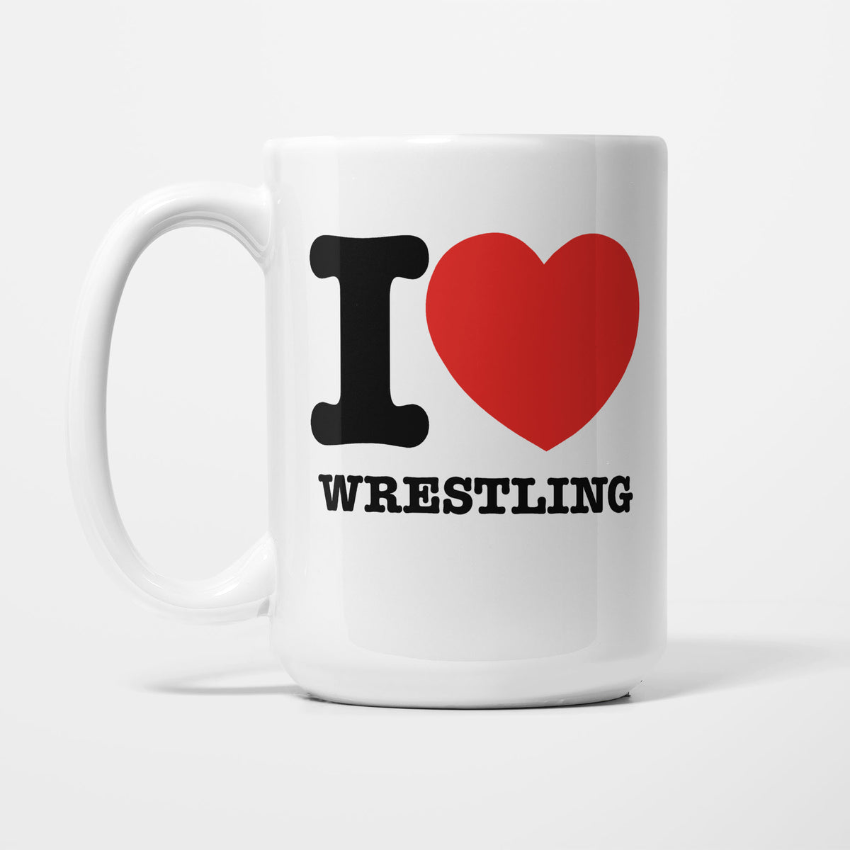 I Love Wrestling printed on a white 15oz/425ml mug