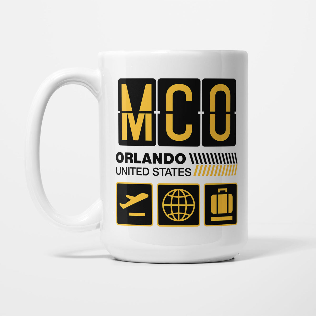 Orlando Airport Tag printed on a white 15oz/425ml mug