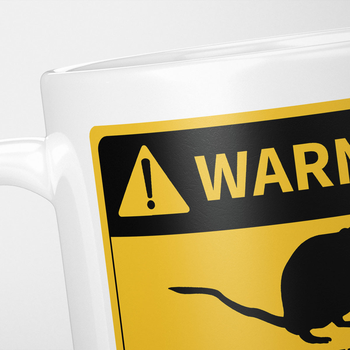 Close crop of the Gerbils warning sign, the hazard triangle and 'warning' above a gerbil silhouette