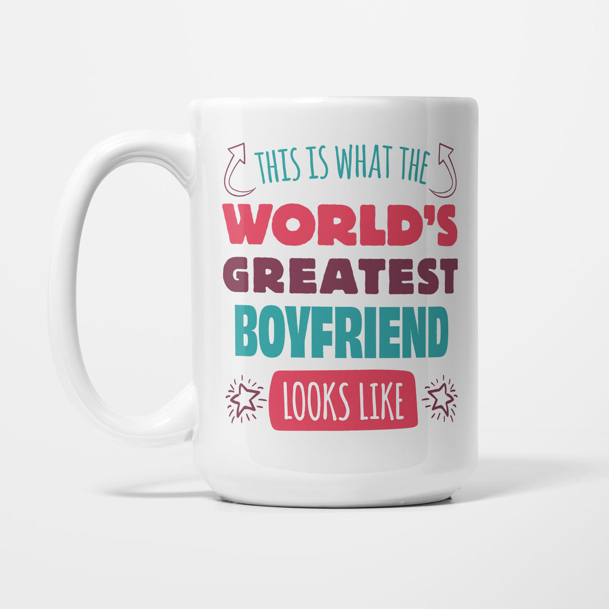 World's Greatest Boyfriend printed on a white 15oz/425ml mug