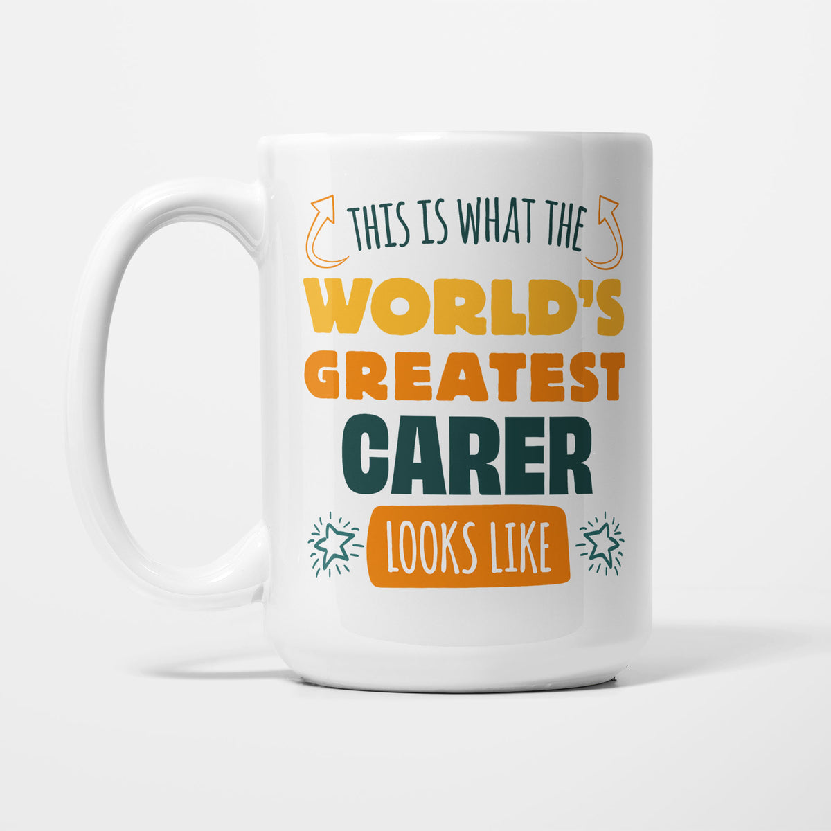 World's Greatest Carer printed on a white 15oz/425ml mug