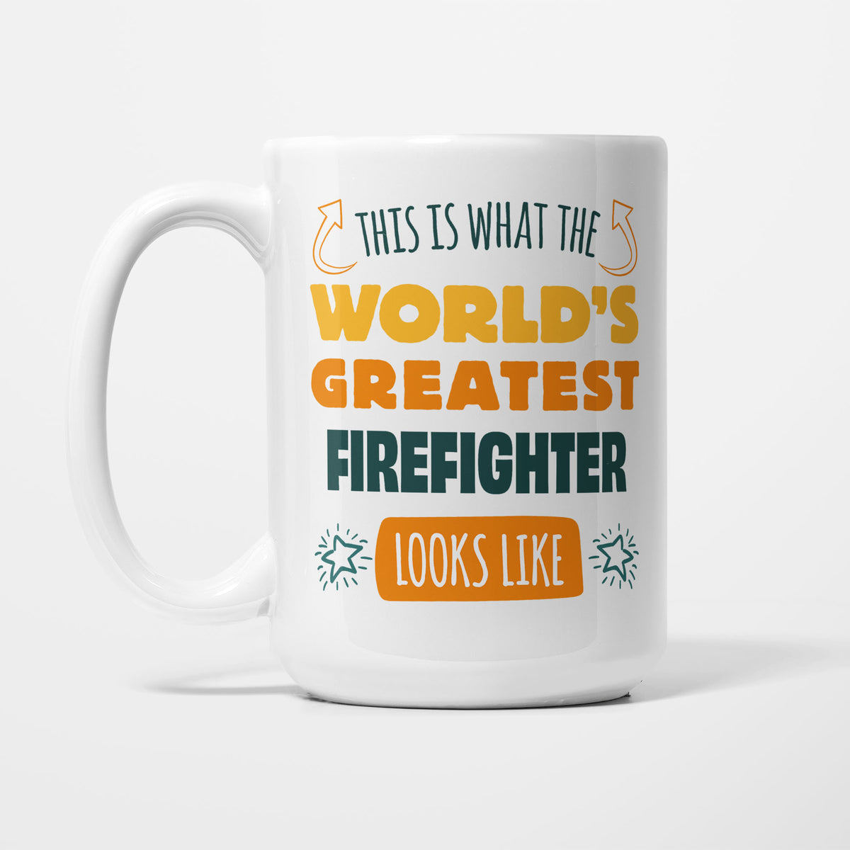 World's Greatest Firefighter printed on a white 15oz/425ml mug