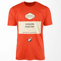 Front view — Vogon Poetry Orange Hitchhiker's Guide Unisex T-Shirt in Orange, a Megadodo Publications paperback jacket with the shirt's own orange forming the bands, and a dodo beneath