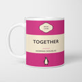 White ceramic mug printed with a vintage-style book cover design reading 'Together' by Norman Douglas