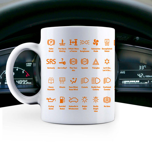 Funny Dash Icons Warning Lights | Car Mechanic Garage | Motoring Mug