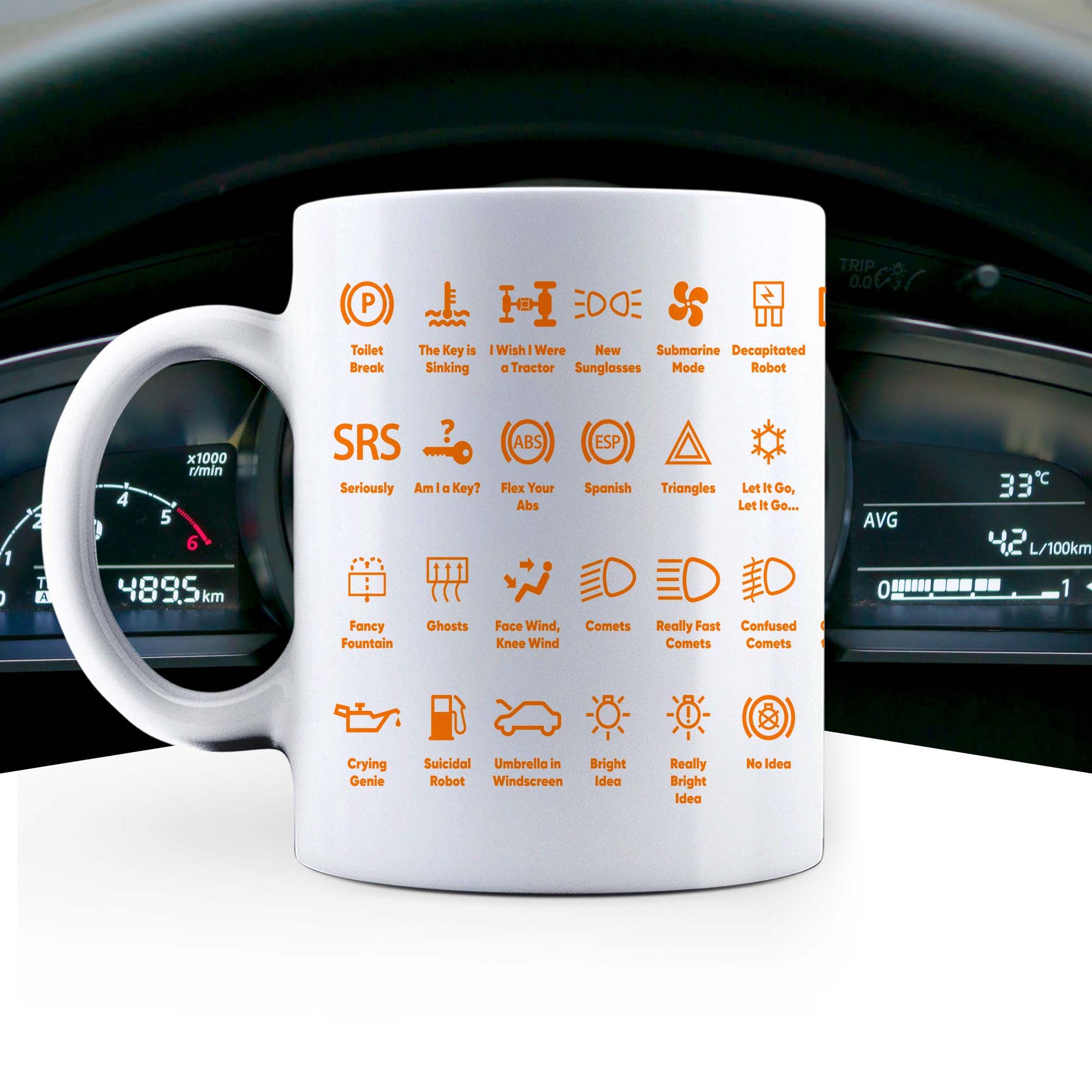 Funny Dash Icons Warning Lights | Car Mechanic Garage | Motoring Mug